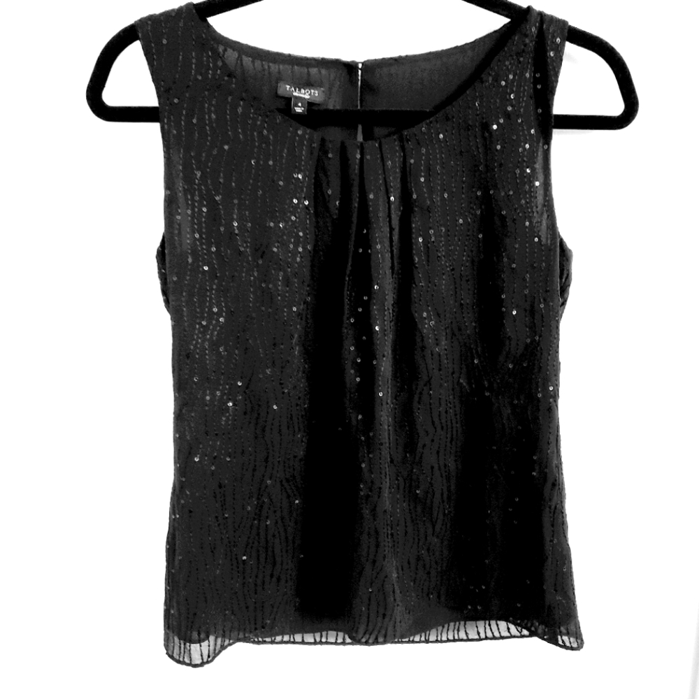 Talbots Sparkle Black Silk Sleeveless Blouse size 4